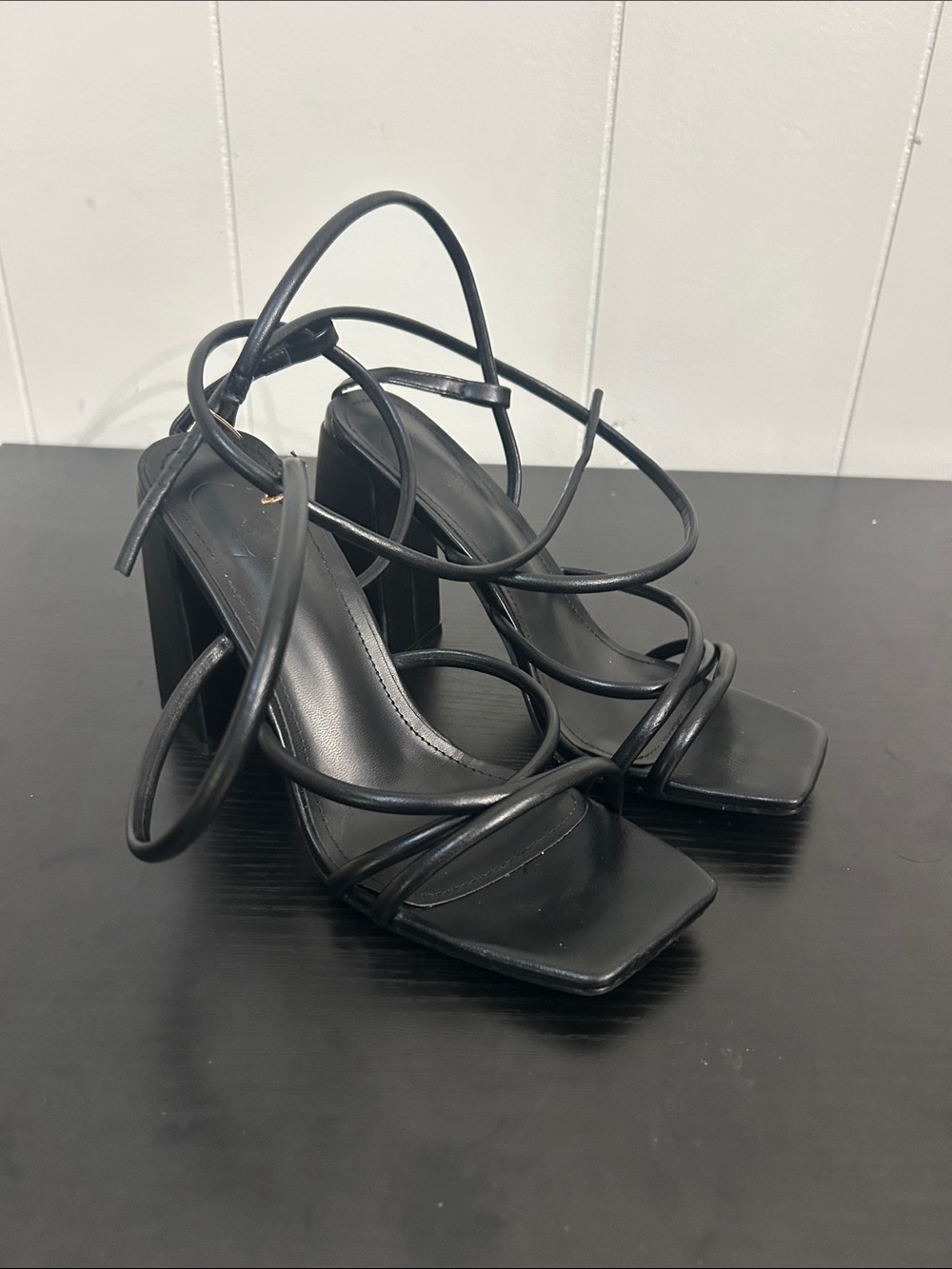 Black Strappy Block Heel Sandals - Women